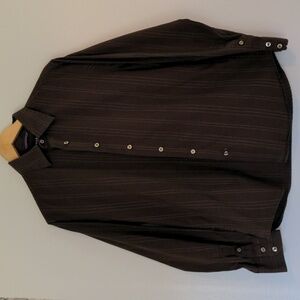 Gap Blouse Women's M Brown Stripes Stitching Fitted Long Sleeve Buisness